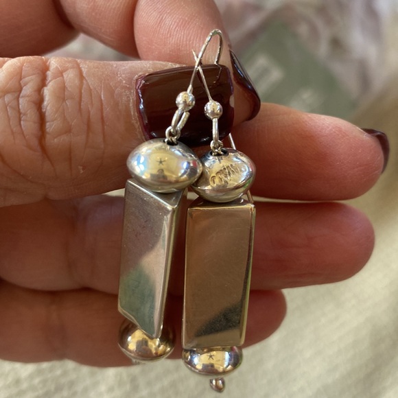 Silver Navajo trumpet bead earrings